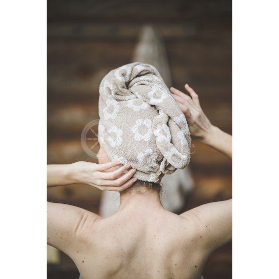 Half-linen hair towel (Gėlės)